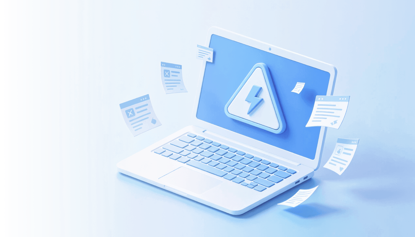 Ilustracija pada sustava ili plavog ekrana — laptop s greškom